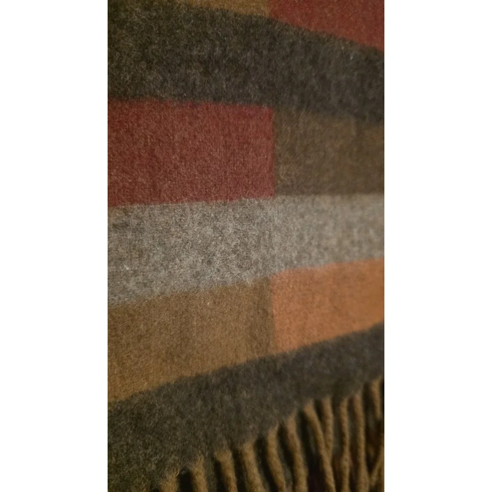 Eddie Bauer Wool & Cashmere knit scarf orange brown tan Geometric Fringe 75x10